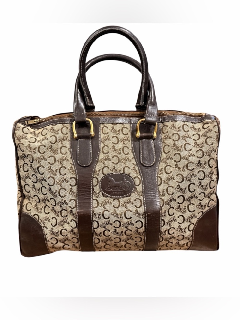 Vintage Céline Macadam C Boston Satchel Canvas Leather Made in Italy Bag